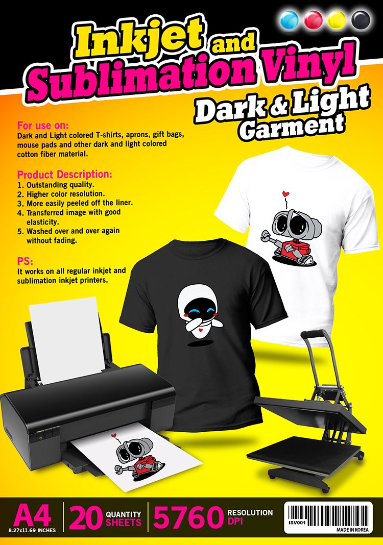 Inkjet and Sublimation Vinyl Dark and Light A4 20 Sheets
