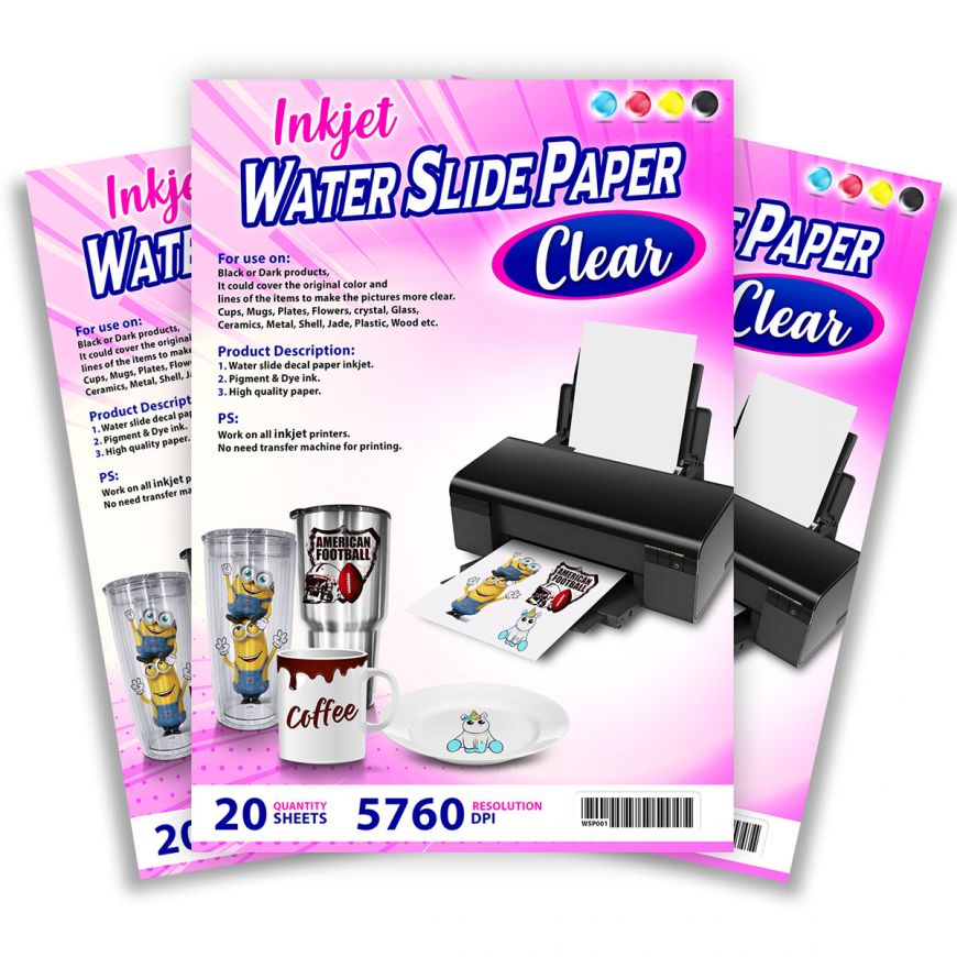 Waterslide Paper Inkjet Clear A4 50 Sheets Upgraded Personalized  Water-Slide Transfer Sheet Printable Water Slide