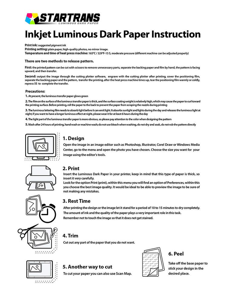 Inkjet Luminous Dark Transfer Paper 10 sheets For Dark Fabrics