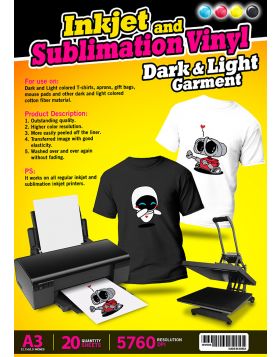 Inkjet and Sublimation Vinyl Dark and Light A3 20 Sheets