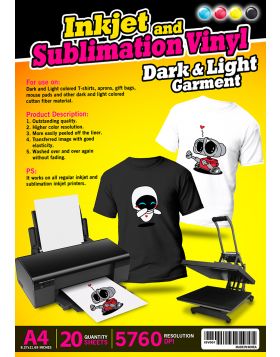 Inkjet and Sublimation Vinyl Dark and Light A4 20 Sheets