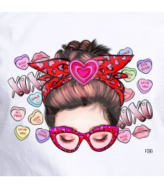 DTF-280 Messy Bun Valentine Glasses Xoxo 10 x 8 Inches