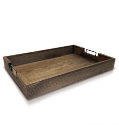 Pine Wooden Tray with Iron Handle